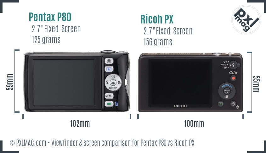 Pentax P80 vs Ricoh PX Screen and Viewfinder comparison