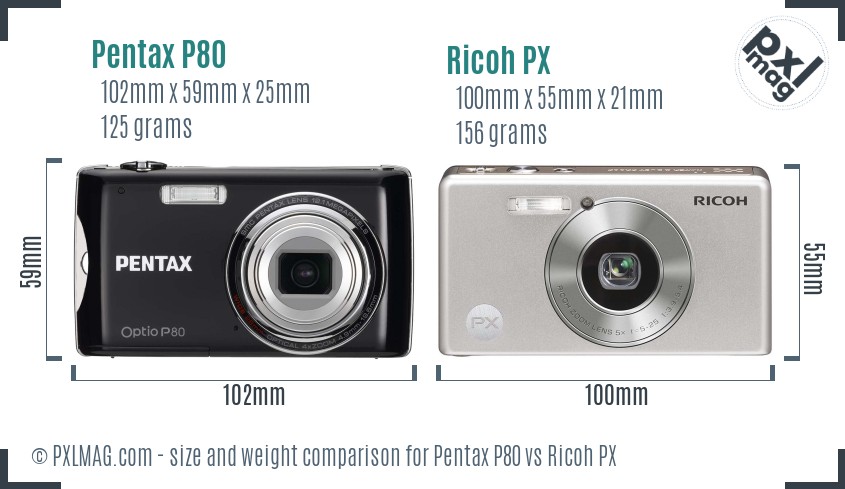 Pentax P80 vs Ricoh PX size comparison Pentax P80 vs Ricoh PX size comparison