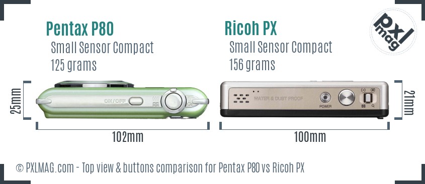 Pentax P80 vs Ricoh PX top view buttons comparison