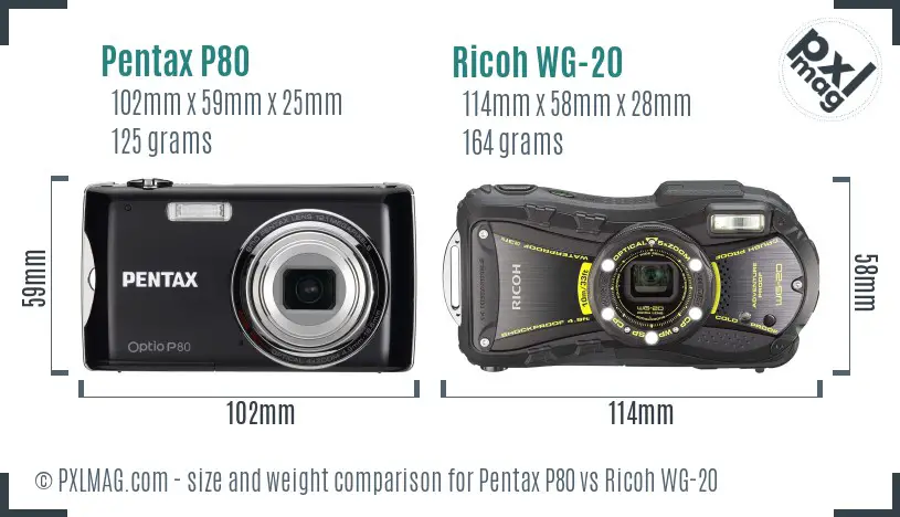 Pentax P80 vs Ricoh WG-20 size comparison