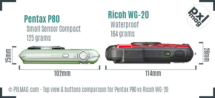 Pentax P80 vs Ricoh WG-20 top view buttons comparison
