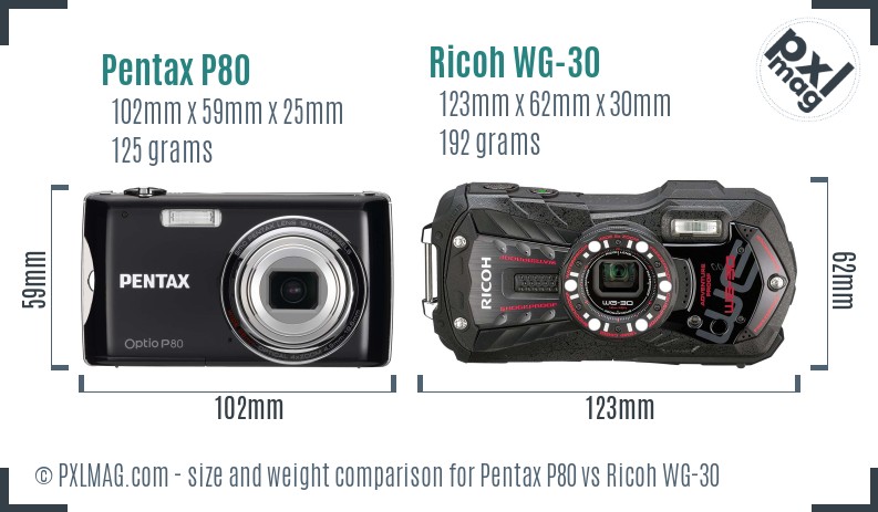 Pentax P80 vs Ricoh WG-30 size comparison Pentax P80 vs Ricoh WG-30 size comparison