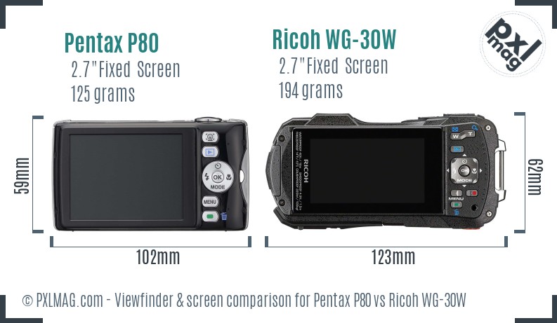 Pentax P80 vs Ricoh WG-30W Screen and Viewfinder comparison