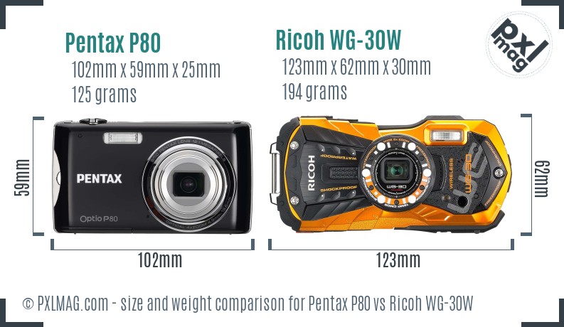 Pentax P80 vs Ricoh WG-30W size comparison Pentax P80 vs Ricoh WG-30W size comparison
