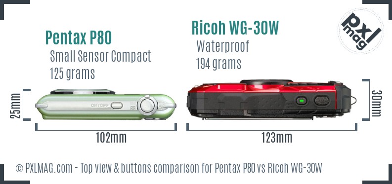 Pentax P80 vs Ricoh WG-30W top view buttons comparison