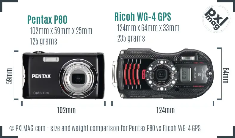 Pentax P80 vs Ricoh WG-4 GPS size comparison