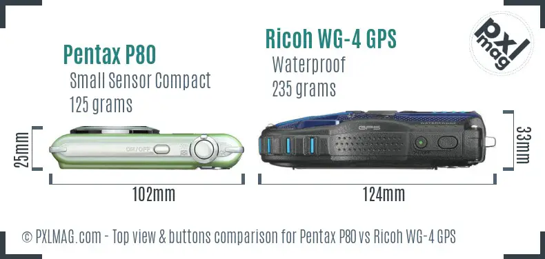 Pentax P80 vs Ricoh WG-4 GPS top view buttons comparison
