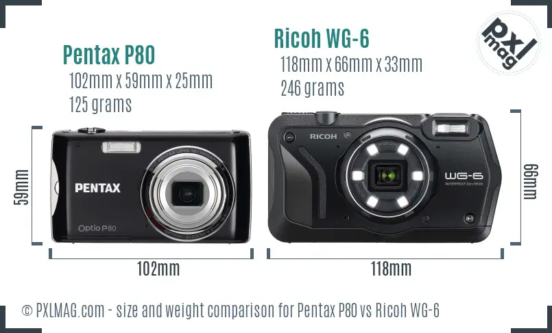 Pentax P80 vs Ricoh WG-6 size comparison