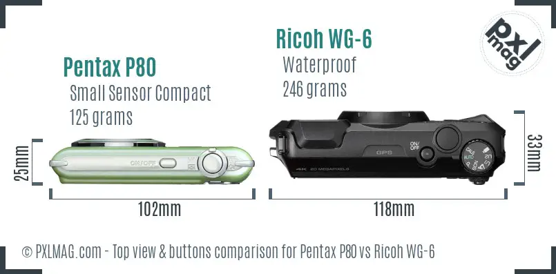 Pentax P80 vs Ricoh WG-6 top view buttons comparison