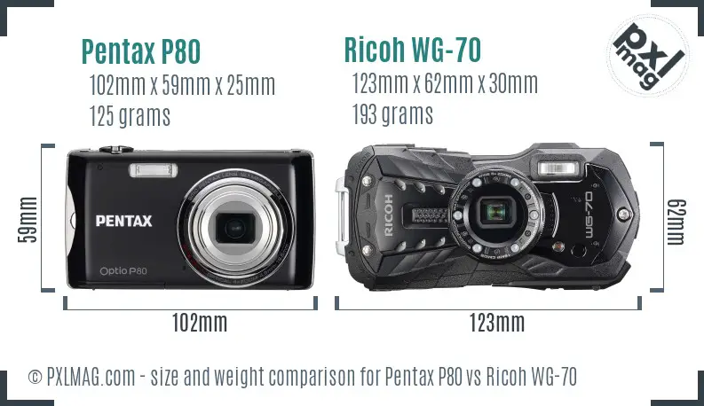 Pentax P80 vs Ricoh WG-70 size comparison