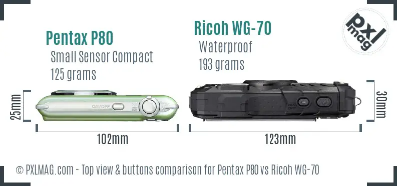 Pentax P80 vs Ricoh WG-70 top view buttons comparison