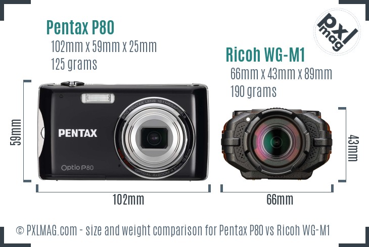 Pentax P80 vs Ricoh WG-M1 size comparison Pentax P80 vs Ricoh WG-M1 size comparison