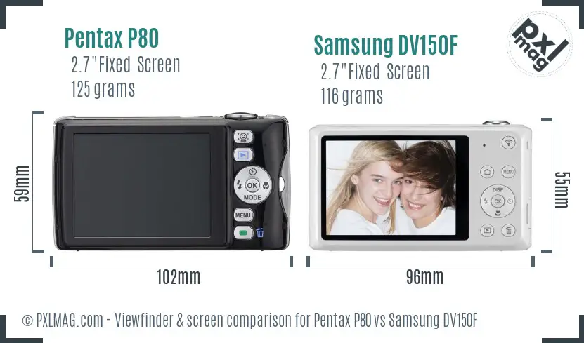 Pentax P80 vs Samsung DV150F Screen and Viewfinder comparison