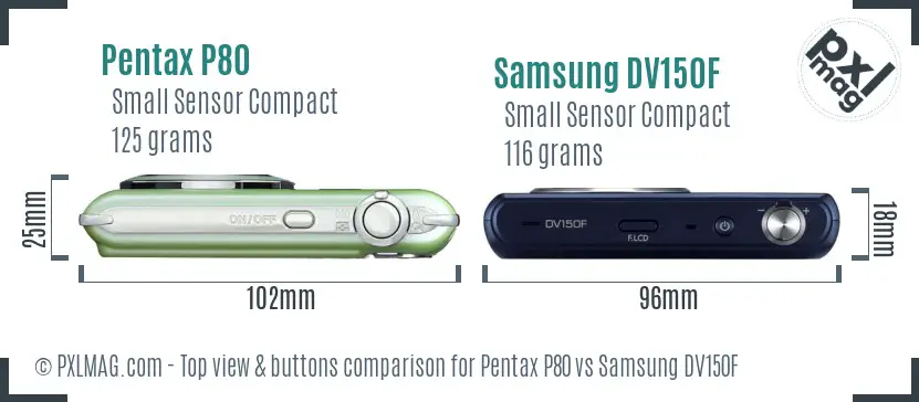 Pentax P80 vs Samsung DV150F top view buttons comparison