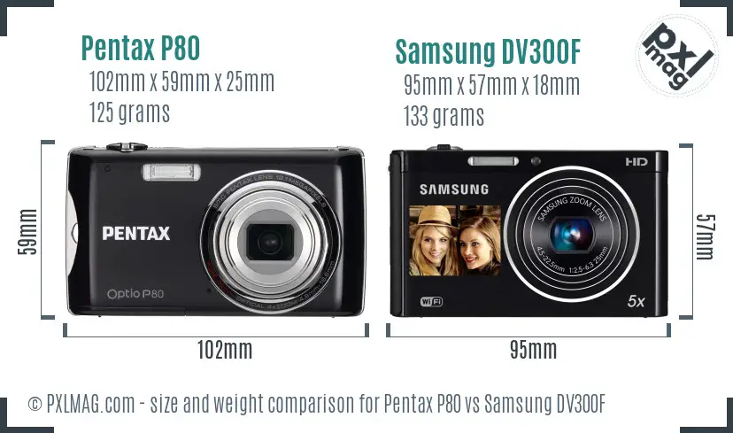 Pentax P80 vs Samsung DV300F size comparison