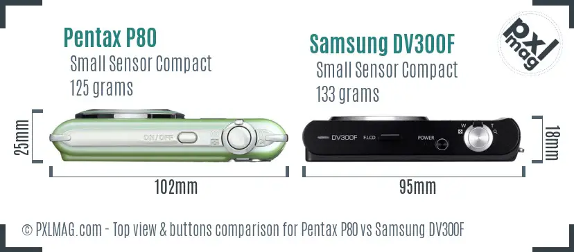 Pentax P80 vs Samsung DV300F top view buttons comparison