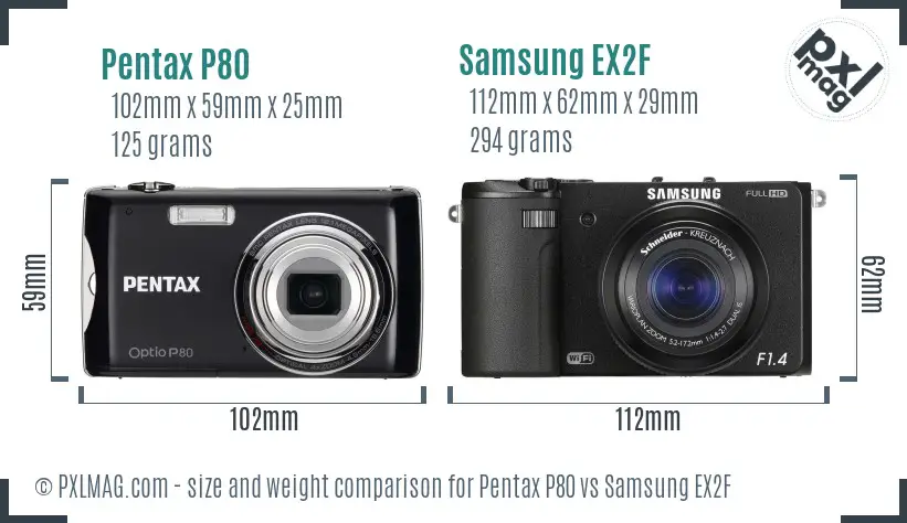 Pentax P80 vs Samsung EX2F size comparison