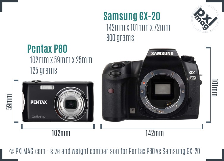 Pentax P80 vs Samsung GX-20 size comparison Pentax P80 vs Samsung GX-20 size comparison