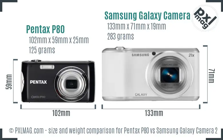 Pentax P80 vs Samsung Galaxy Camera 2 size comparison