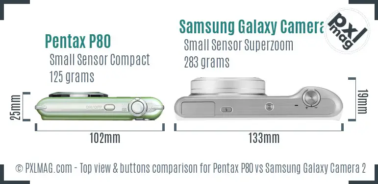 Pentax P80 vs Samsung Galaxy Camera 2 top view buttons comparison