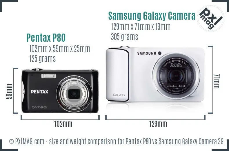 Pentax P80 vs Samsung Galaxy Camera 3G size comparison