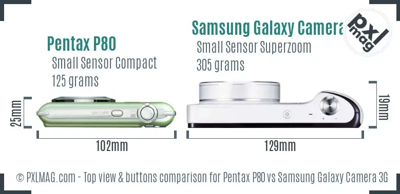 Pentax P80 vs Samsung Galaxy Camera 3G top view buttons comparison