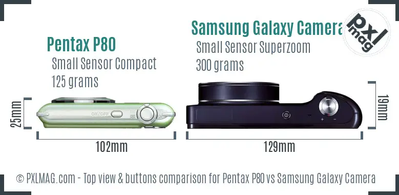 Pentax P80 vs Samsung Galaxy Camera top view buttons comparison