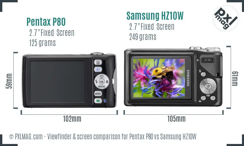 Pentax P80 vs Samsung HZ10W Screen and Viewfinder comparison