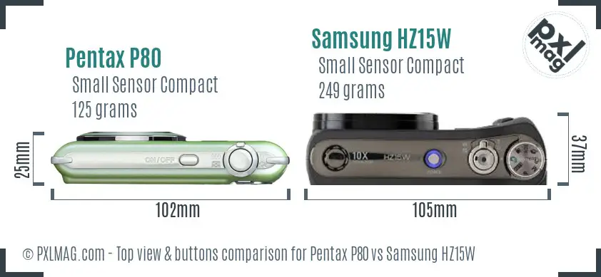 Pentax P80 vs Samsung HZ15W top view buttons comparison
