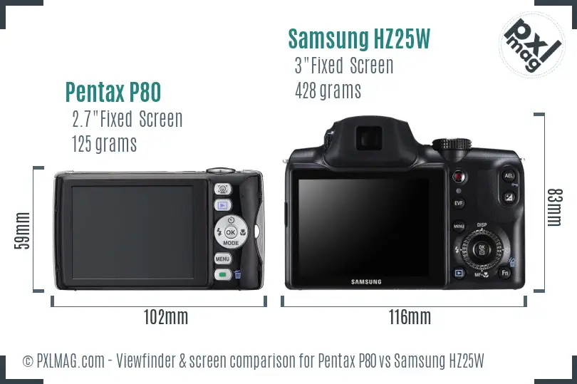 Pentax P80 vs Samsung HZ25W Screen and Viewfinder comparison Pentax P80 vs Samsung HZ25W Screen and Viewfinder comparison
