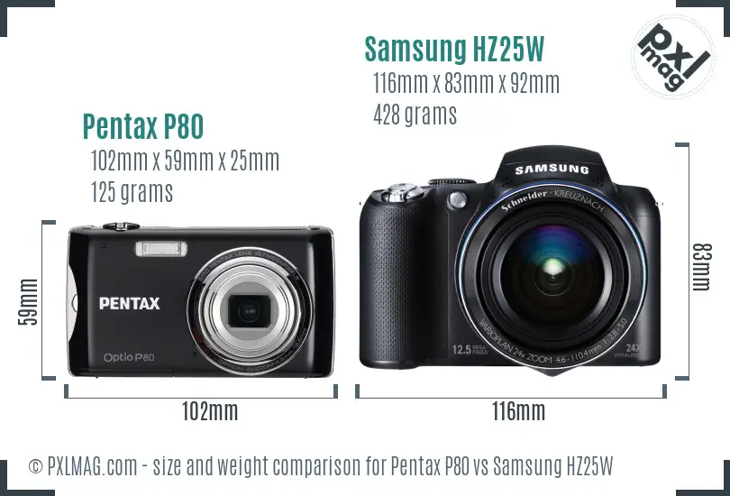 Pentax P80 vs Samsung HZ25W size comparison Pentax P80 vs Samsung HZ25W size comparison