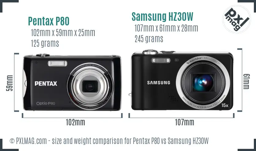 Pentax P80 vs Samsung HZ30W size comparison