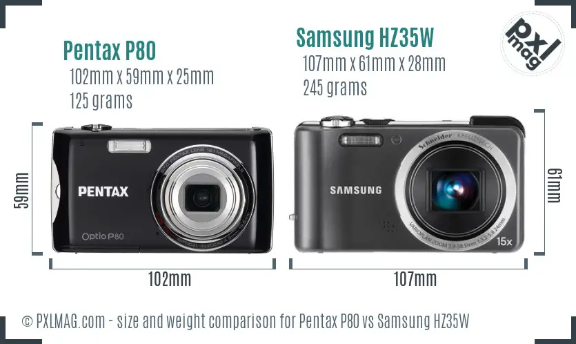 Pentax P80 vs Samsung HZ35W size comparison