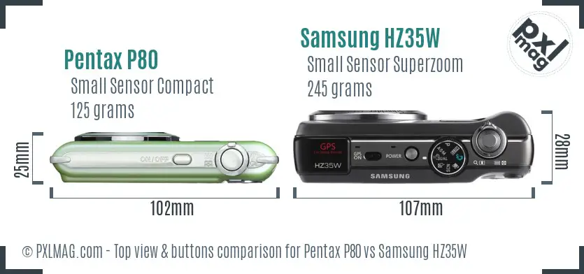 Pentax P80 vs Samsung HZ35W top view buttons comparison
