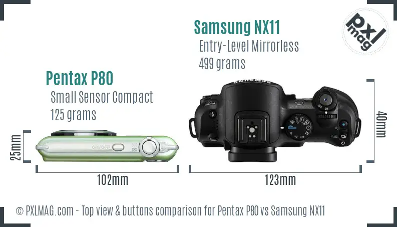 Pentax P80 vs Samsung NX11 top view buttons comparison