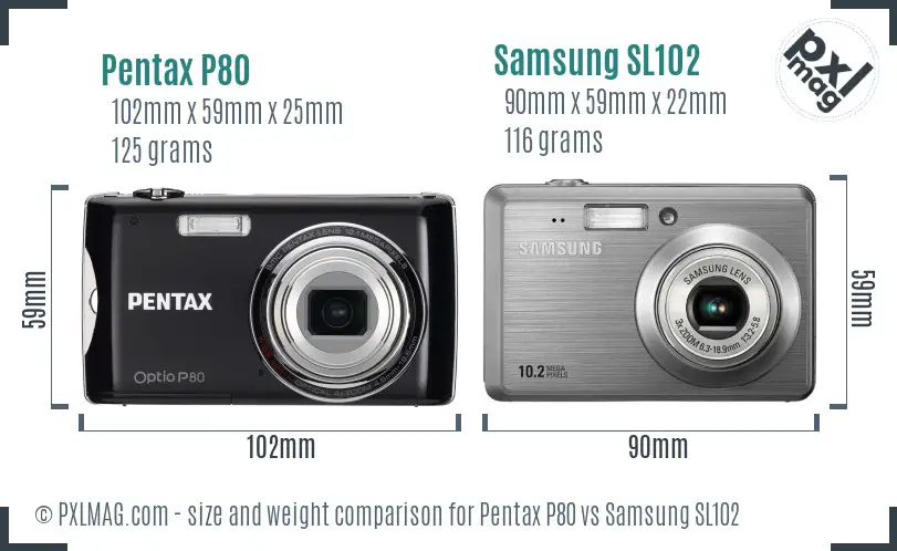 Pentax P80 vs Samsung SL102 size comparison