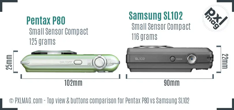 Pentax P80 vs Samsung SL102 top view buttons comparison