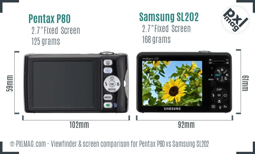 Pentax P80 vs Samsung SL202 Screen and Viewfinder comparison