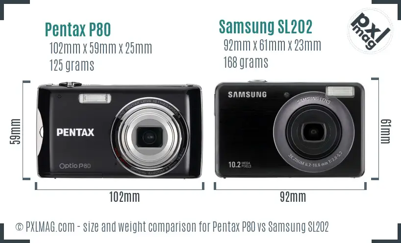 Pentax P80 vs Samsung SL202 size comparison