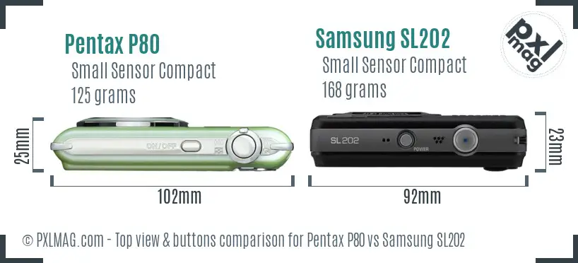 Pentax P80 vs Samsung SL202 top view buttons comparison