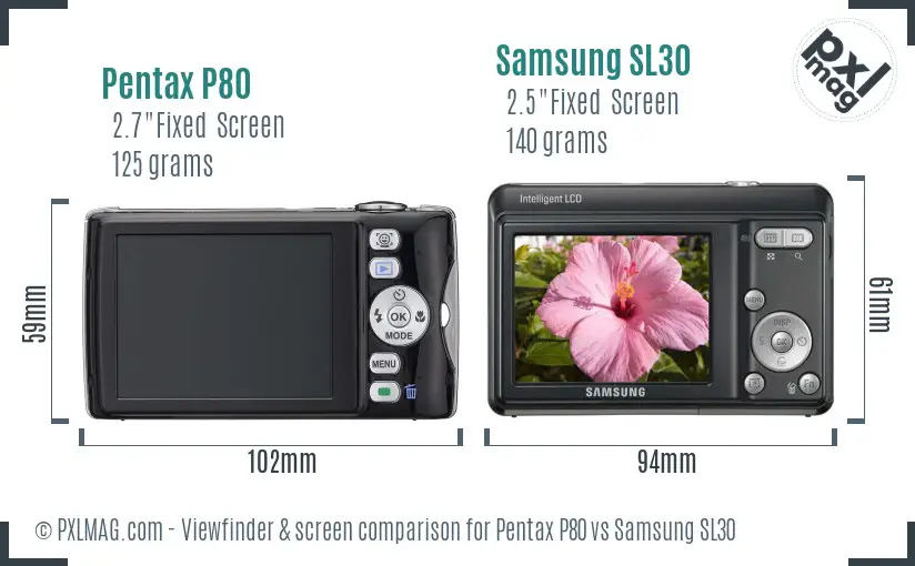 Pentax P80 vs Samsung SL30 Screen and Viewfinder comparison