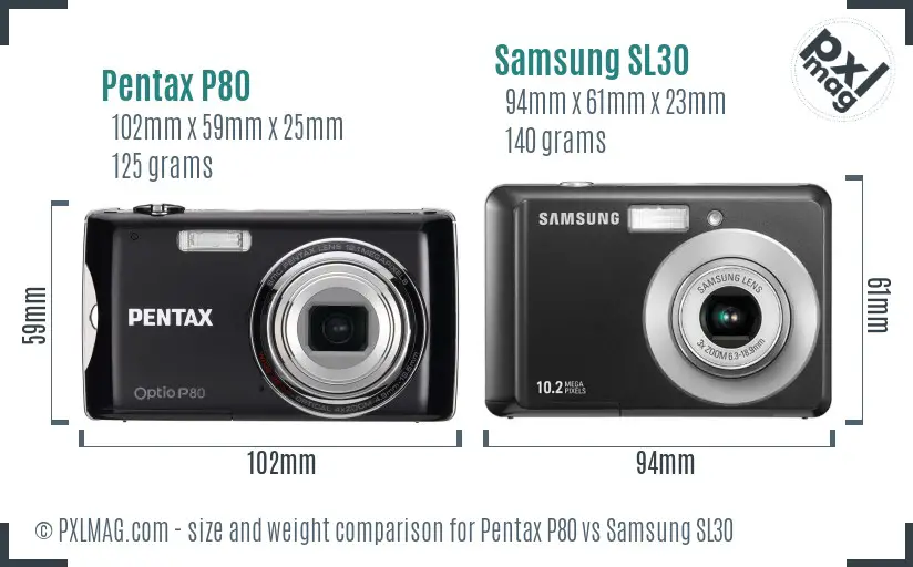 Pentax P80 vs Samsung SL30 size comparison