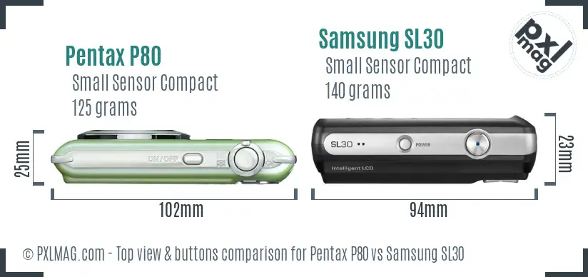 Pentax P80 vs Samsung SL30 top view buttons comparison