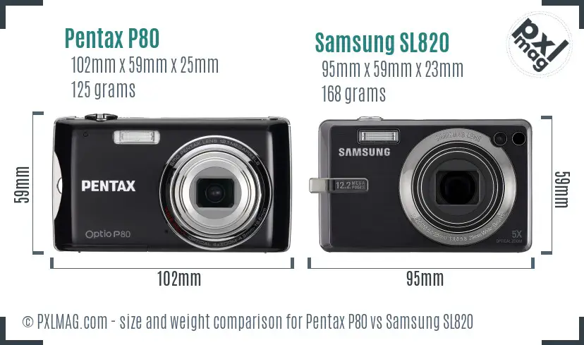 Pentax P80 vs Samsung SL820 size comparison