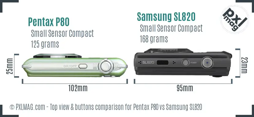 Pentax P80 vs Samsung SL820 top view buttons comparison