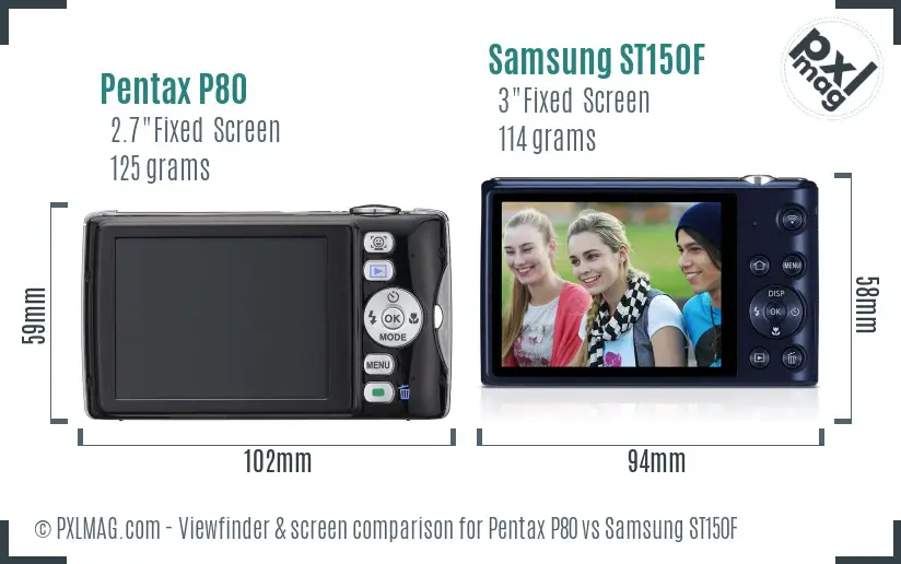 Pentax P80 vs Samsung ST150F Screen and Viewfinder comparison