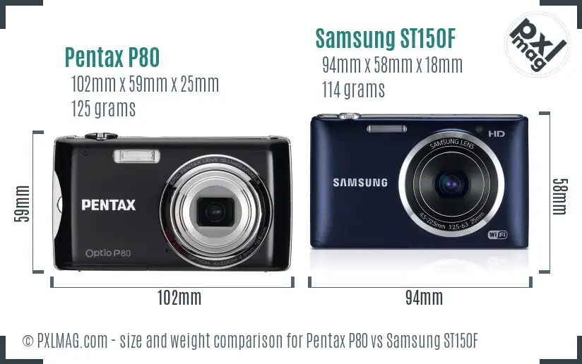 Pentax P80 vs Samsung ST150F size comparison