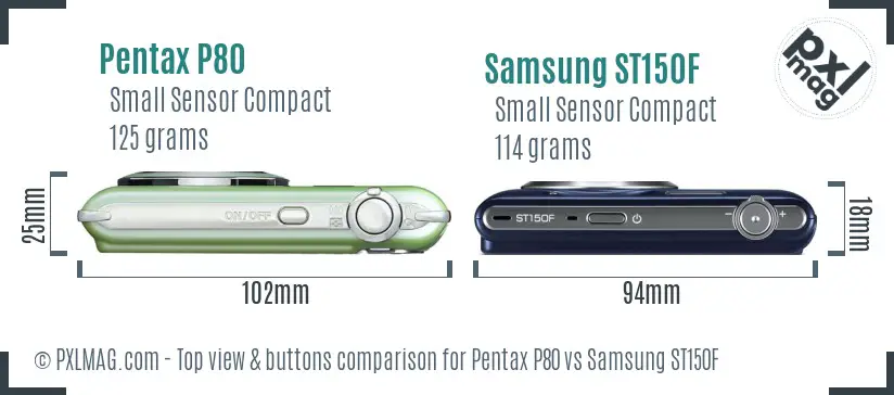 Pentax P80 vs Samsung ST150F top view buttons comparison