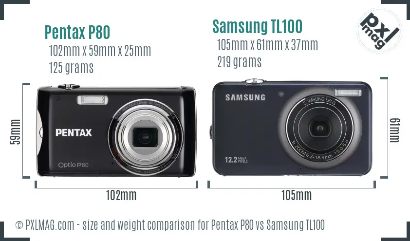 Pentax P80 vs Samsung TL100 size comparison