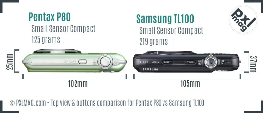 Pentax P80 vs Samsung TL100 top view buttons comparison